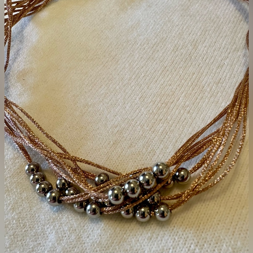 Gold & Silver Multi-Strand Necklace | Layered Strands | Magnetic Clasp - Picture 4 of 6